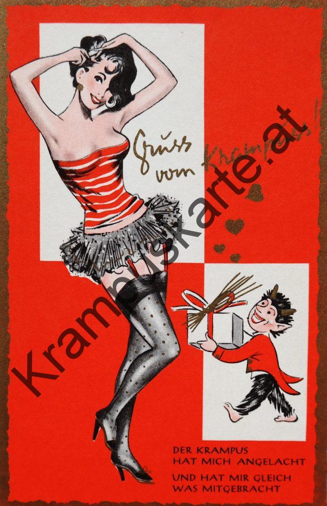 Krampus Teufel Devil Ansichtskarte Grußkarte Krampuskarte Austria 哈施塔特 picture postcard 魔鬼 奥地利 Nikolaus Satan Percht Perchtenlauf Brauchtum böse Mädchen unartig crazy girl