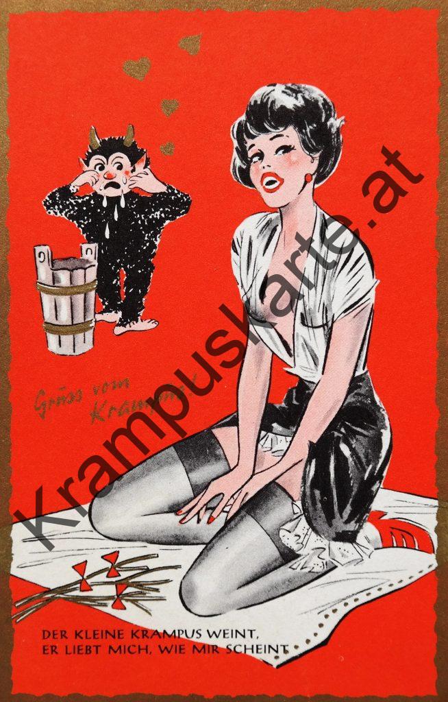 Krampus Teufel Devil Ansichtskarte Grußkarte Krampuskarte Austria 哈施塔特 picture postcard 魔鬼 奥地利 Nikolaus Satan Percht Perchtenlauf Brauchtum böse Mädchen unartig crazy girl