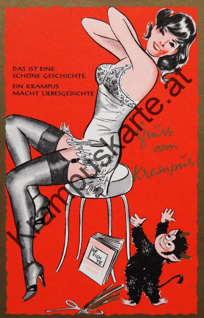 Krampus Teufel Devil Ansichtskarte Grußkarte Krampuskarte Austria 哈施塔特 picture postcard 魔鬼 奥地利 Nikolaus Satan Percht Perchtenlauf Brauchtum böse Mädchen unartig crazy girl