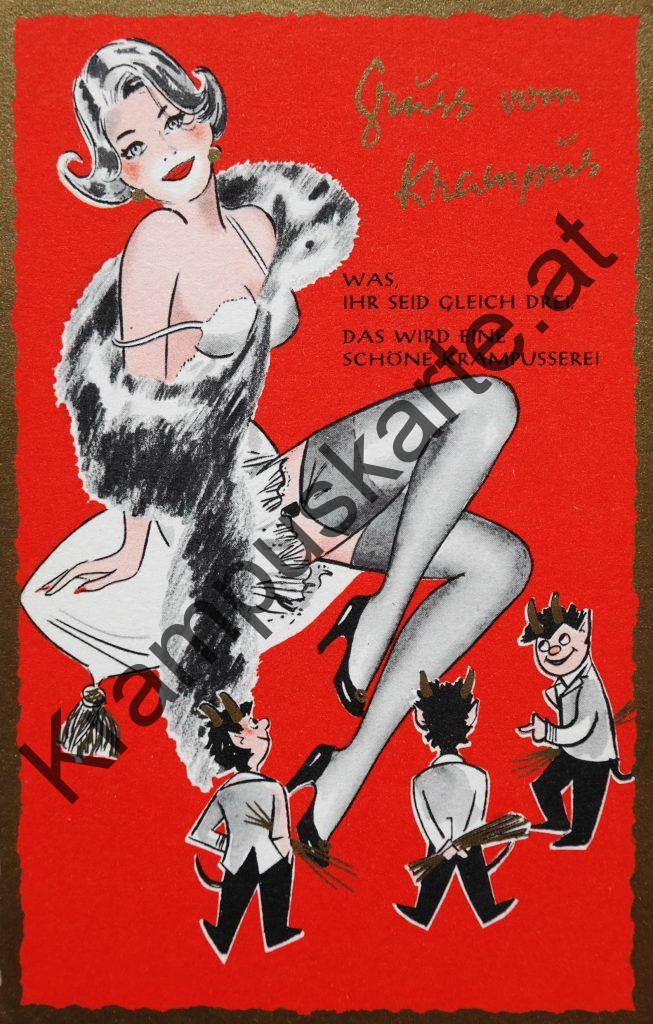 Krampus Teufel Devil Ansichtskarte Grußkarte Krampuskarte Austria 哈施塔特 picture postcard 魔鬼 奥地利 Nikolaus Satan Percht Perchtenlauf Brauchtum böse Mädchen unartig crazy girl