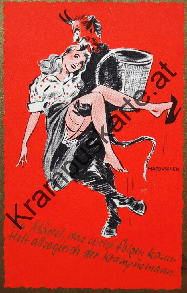 Krampus Teufel Devil Ansichtskarte Grußkarte Krampuskarte Austria 哈施塔特 picture postcard 魔鬼 奥地利 Nikolaus Satan Percht Perchtenlauf Brauchtum böse Mädchen unartig crazy girl