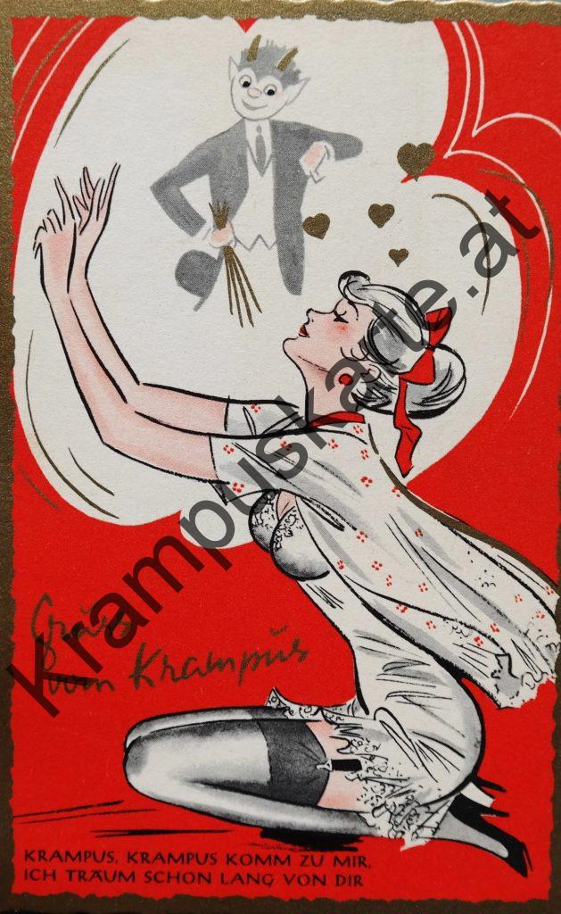 Krampus Teufel Devil Ansichtskarte Grußkarte Krampuskarte Austria 哈施塔特 picture postcard 魔鬼 奥地利 Nikolaus Satan Percht Perchtenlauf Brauchtum böse Mädchen unartig crazy girl