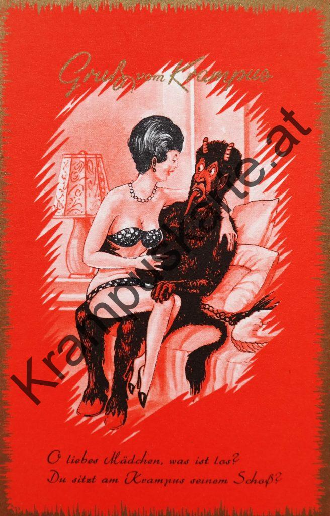 Krampus Teufel Devil Ansichtskarte Grußkarte Krampuskarte Austria 哈施塔特 picture postcard 魔鬼 奥地利 Nikolaus Satan Percht Perchtenlauf Brauchtum böse Mädchen unartig crazy girl