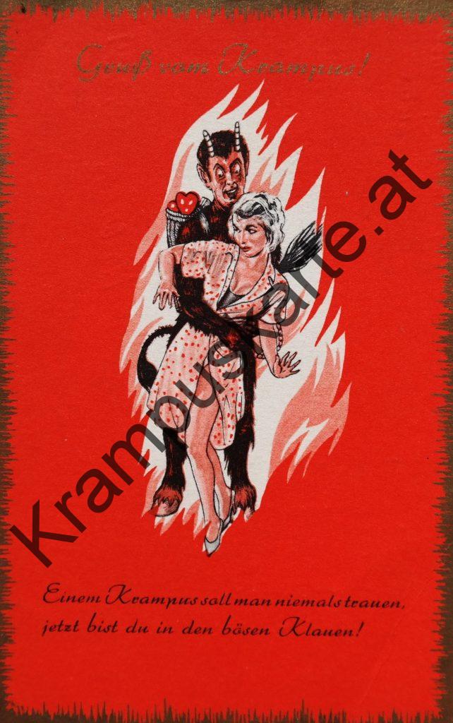 Krampus Teufel Devil Ansichtskarte Grußkarte Krampuskarte Austria 哈施塔特 picture postcard 魔鬼 奥地利 Nikolaus Satan Percht Perchtenlauf Brauchtum böse Mädchen unartig crazy girl