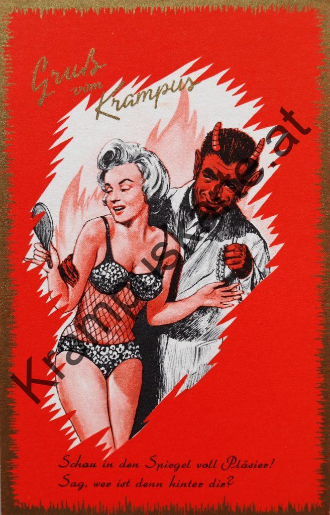 Krampus Teufel Devil Ansichtskarte Grußkarte Krampuskarte Austria 哈施塔特 picture postcard 魔鬼 奥地利 Nikolaus Satan Percht Perchtenlauf Brauchtum böse Mädchen unartig crazy girl