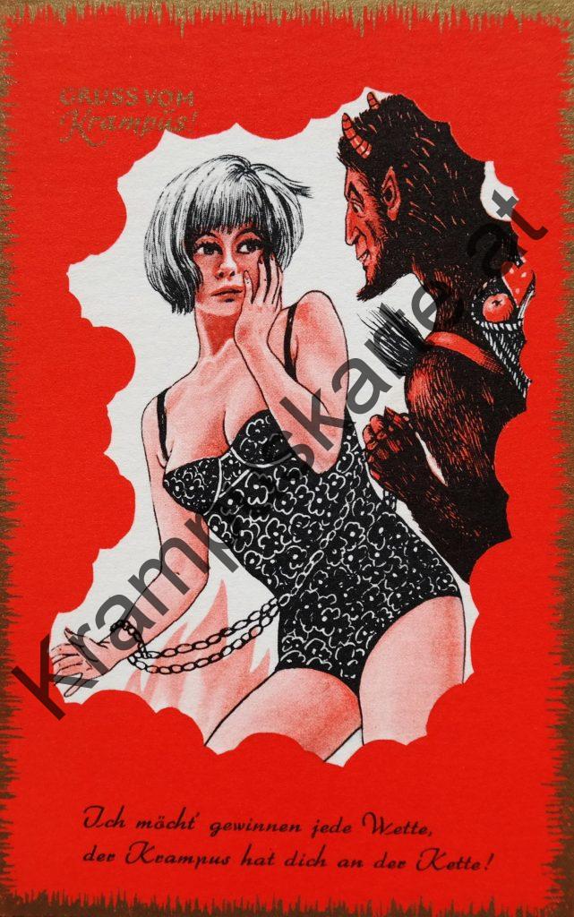 Krampus Teufel Devil Ansichtskarte Grußkarte Krampuskarte Austria 哈施塔特 picture postcard 魔鬼 奥地利 Nikolaus Satan Percht Perchtenlauf Brauchtum böse Mädchen unartig crazy girl