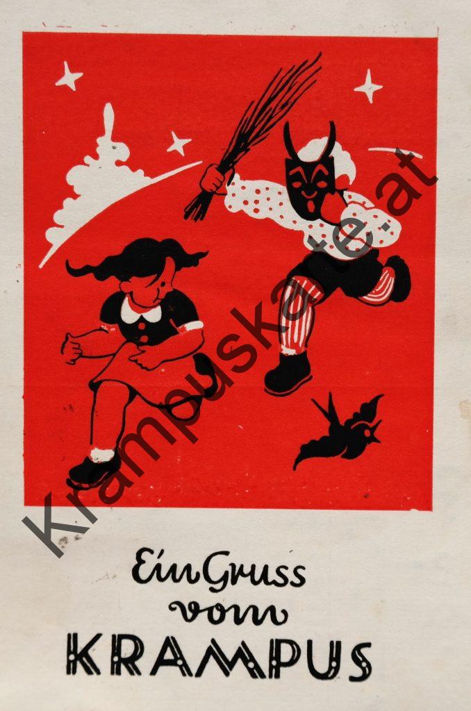 Krampus Teufel Devil Ansichtskarte Grußkarte Krampuskarte Austria 哈施塔特 picture postcard 魔鬼 奥地利 Nikolaus Satan Percht Perchtenlauf Brauchtum Knabe Mädchen Rute Kinder