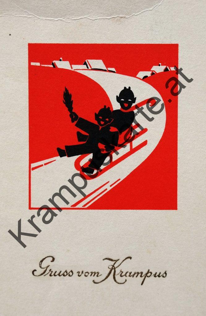 Krampus Teufel Devil Ansichtskarte Grußkarte Krampuskarte Austria 哈施塔特 picture postcard 魔鬼 奥地利 Schifahren fussball tennis wintersport