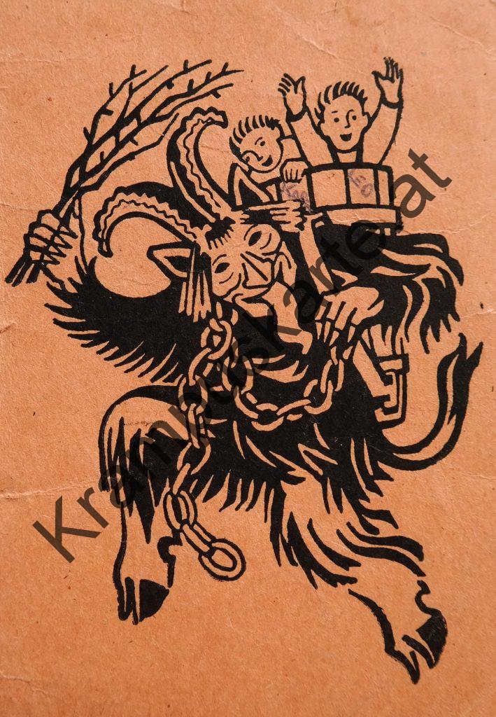 Krampus Teufel Devil Ansichtskarte Grußkarte Krampuskarte Austria 哈施塔特 picture postcard 魔鬼 奥地利 Nikolaus Satan Percht Perchtenlauf Brauchtum Knabe Mädchen Rute Kinder