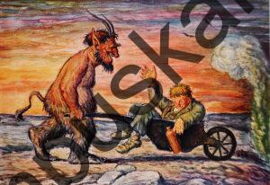 Krampus Teufel Devil Ansichtskarte Grußkarte Krampuskarte Austria 哈施塔特 picture postcard 魔鬼 奥地利 Nikolaus Satan Percht Perchtenlauf Brauchtum böse Mädchen unartig crazy Boy Mann Chef Boss