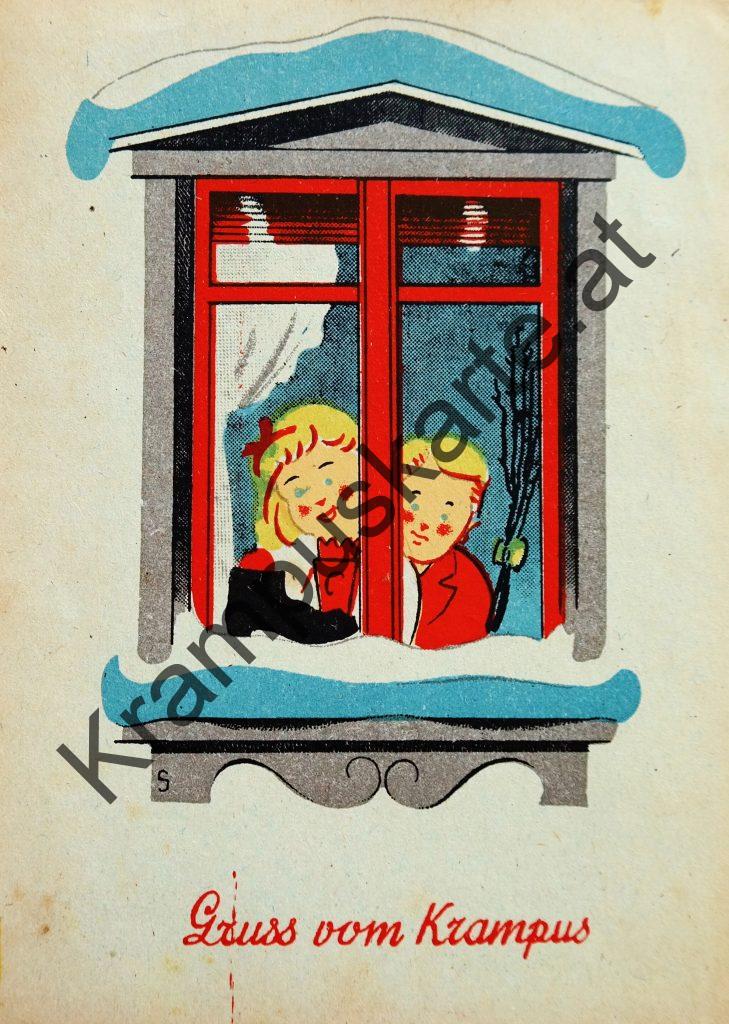 Krampus Teufel Devil Ansichtskarte Grußkarte Krampuskarte Austria 哈施塔特 picture postcard 魔鬼 奥地利 Nikolaus Satan Percht Perchtenlauf Brauchtum Knabe Mädchen Rute Kinder