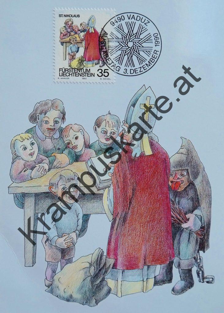 Krampus Teufel Devil Ansichtskarte Grußkarte Krampuskarte Austria 哈施塔特 picture postcard 魔鬼 奥地利 Nikolaus Satan Percht Perchtenlauf Brauchtum Knabe Mädchen Rute Kinder