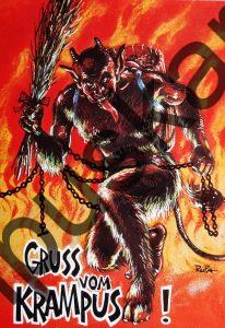 Krampus Teufel Devil Ansichtskarte Grußkarte Krampuskarte Austria 哈施塔特 picture postcard 魔鬼 奥地利 Nikolaus Satan Percht Perchtenlauf Brauchtum