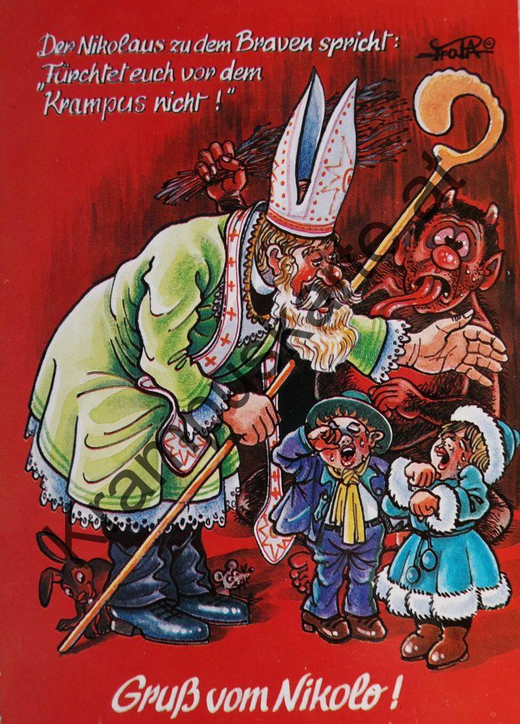 Krampus Teufel Devil Ansichtskarte Grußkarte Krampuskarte Austria 哈施塔特 picture postcard 魔鬼 奥地利 Nikolaus Satan Percht Perchtenlauf Brauchtum Knabe Mädchen Rute Kinder