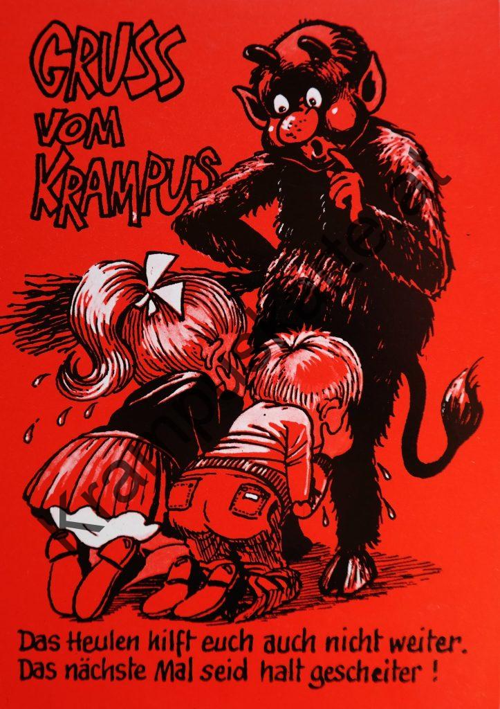 Krampus Teufel Devil Ansichtskarte Grußkarte Krampuskarte Austria 哈施塔特 picture postcard 魔鬼 奥地利 Nikolaus Satan Percht Perchtenlauf Brauchtum Knabe Mädchen Rute Kinder