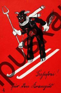 Krampus Teufel Devil Ansichtskarte Grußkarte Krampuskarte Austria 哈施塔特 picture postcard 魔鬼 奥地利 Schifahren fussball tennis wintersport
