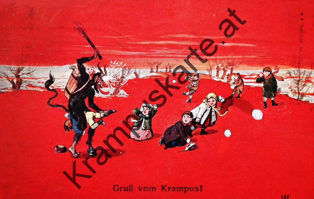 Krampus Teufel Devil Ansichtskarte Grußkarte Krampuskarte Austria 哈施塔特 picture postcard 魔鬼 奥地利 Nikolaus Satan Percht Perchtenlauf Brauchtum Knabe Mädchen Rute Kinder