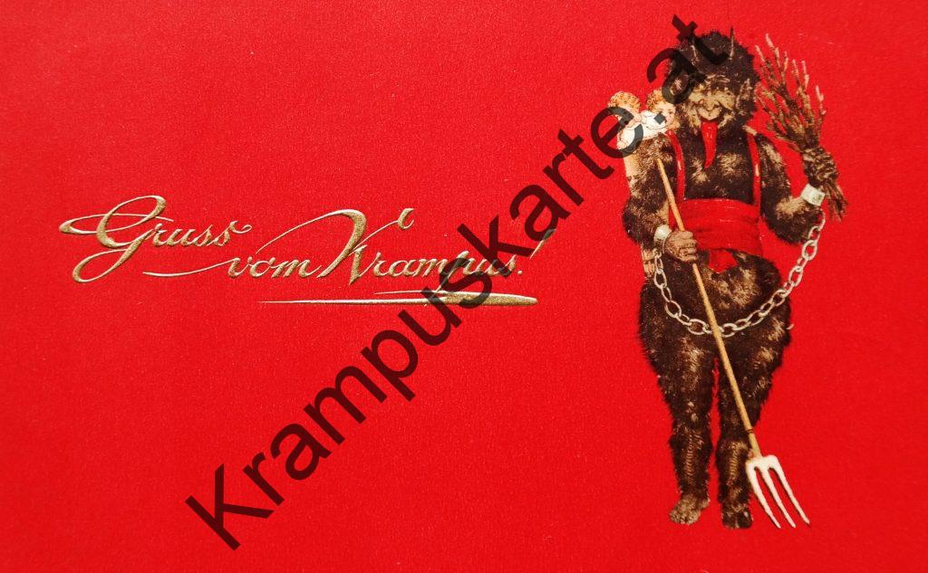 Krampus Teufel Devil Ansichtskarte Grußkarte Krampuskarte Austria 哈施塔特 picture postcard 魔鬼 奥地利 Nikolaus Satan Percht Perchtenlauf Brauchtum Knabe Mädchen Rute Kinder