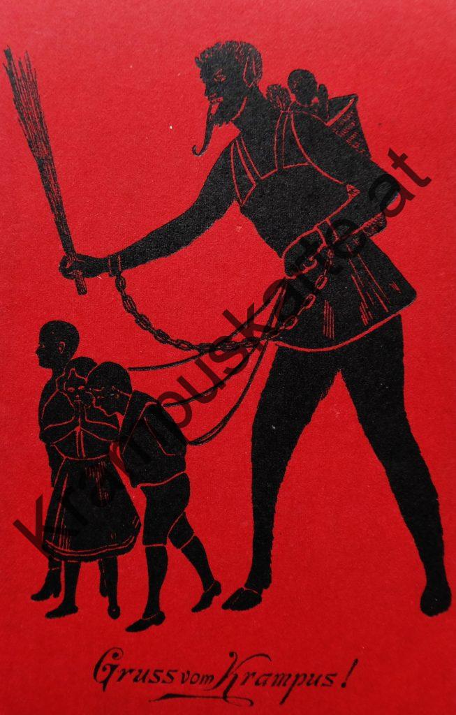 Krampus Teufel Devil Ansichtskarte Grußkarte Krampuskarte Austria 哈施塔特 picture postcard 魔鬼 奥地利 Nikolaus Satan Percht Perchtenlauf Brauchtum Knabe Mädchen Rute Kinder