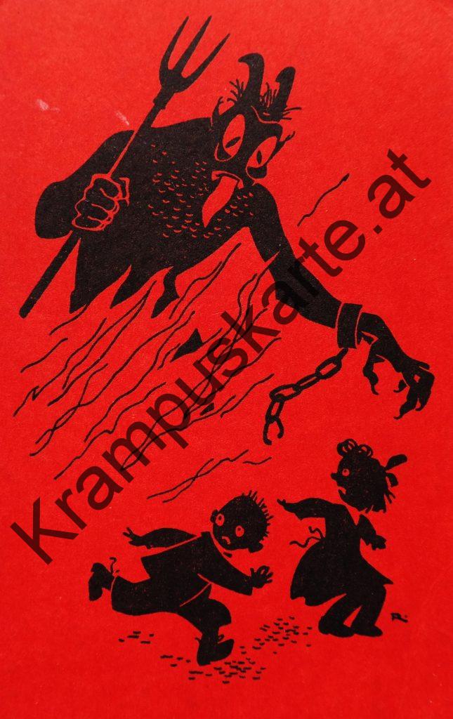 Krampus Teufel Devil Ansichtskarte Grußkarte Krampuskarte Austria 哈施塔特 picture postcard 魔鬼 奥地利 Nikolaus Satan Percht Perchtenlauf Brauchtum Knabe Mädchen Rute Kinder