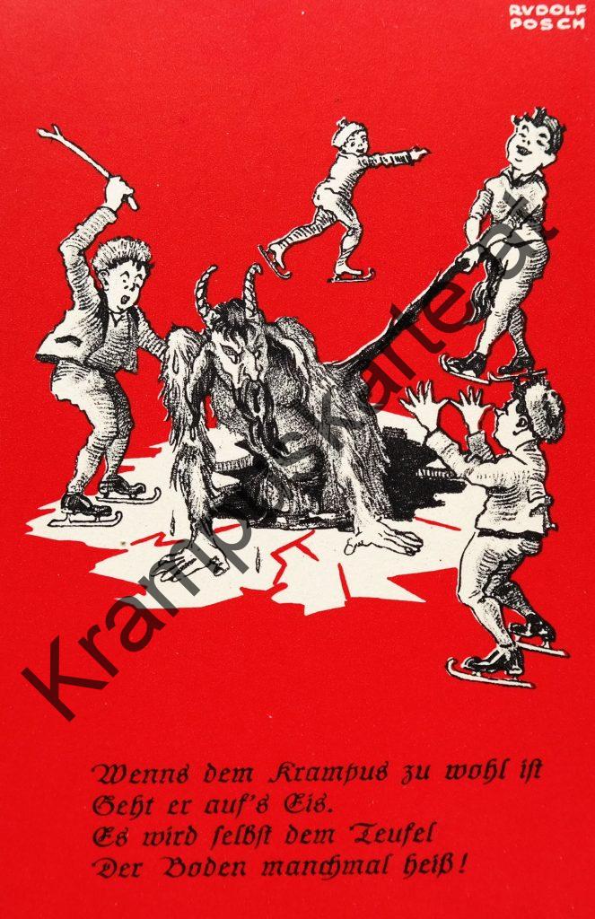 Krampus Teufel Devil Ansichtskarte Grußkarte Krampuskarte Austria 哈施塔特 picture postcard 魔鬼 奥地利 Nikolaus Satan Percht Perchtenlauf Brauchtum Knabe Mädchen Rute Kinder