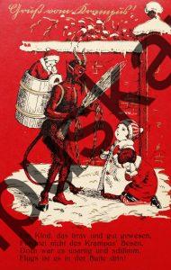 Krampus Teufel Devil Ansichtskarte Grußkarte Krampuskarte Austria 哈施塔特 picture postcard 魔鬼 奥地利 Nikolaus Satan Percht Perchtenlauf Brauchtum Knabe Mädchen Rute Kinder