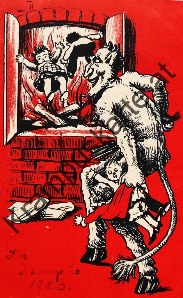 Krampus Teufel Devil Ansichtskarte Grußkarte Krampuskarte Austria 哈施塔特 picture postcard 魔鬼 奥地利 Nikolaus Satan Percht Perchtenlauf Brauchtum Knabe Mädchen Rute Kinder