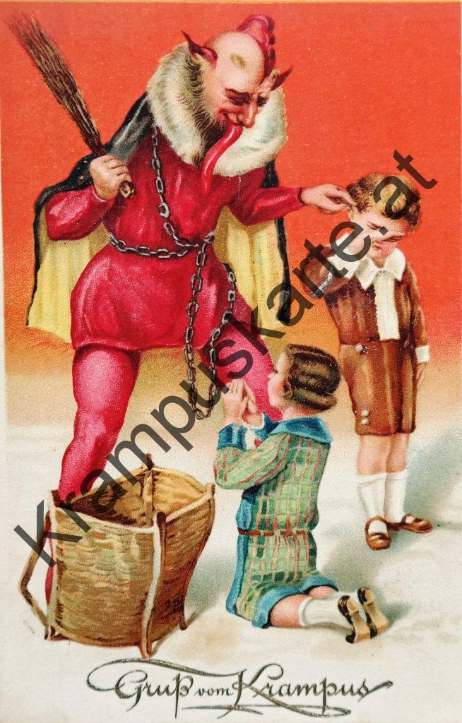 Krampus Teufel Devil Ansichtskarte Grußkarte Krampuskarte Austria 哈施塔特 picture postcard 魔鬼 奥地利 Nikolaus Satan Percht Perchtenlauf Brauchtum Nikolo Knech Ruprecht Santa Claus Sinterklaas Samichlaus San Nicola Kleeschen