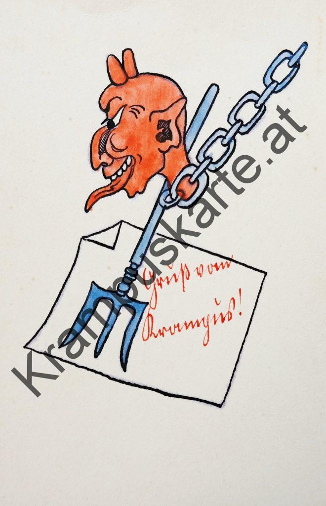 Krampus Teufel Devil Ansichtskarte Grußkarte Krampuskarte Austria 哈施塔特 picture postcard 魔鬼 奥地利 Nikolaus Satan Percht Perchtenlauf Brauchtum Nikolo Knech Ruprecht Santa Claus Sinterklaas Samichlaus San Nicola Kleeschen