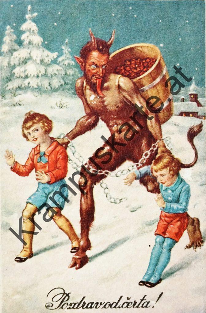 Krampus Teufel Devil Ansichtskarte Grußkarte Krampuskarte Austria 哈施塔特 picture postcard 魔鬼 奥地利 Nikolaus Satan Percht Perchtenlauf Brauchtum Nikolo Knech Ruprecht Santa Claus Sinterklaas Samichlaus San Nicola Kleeschen
